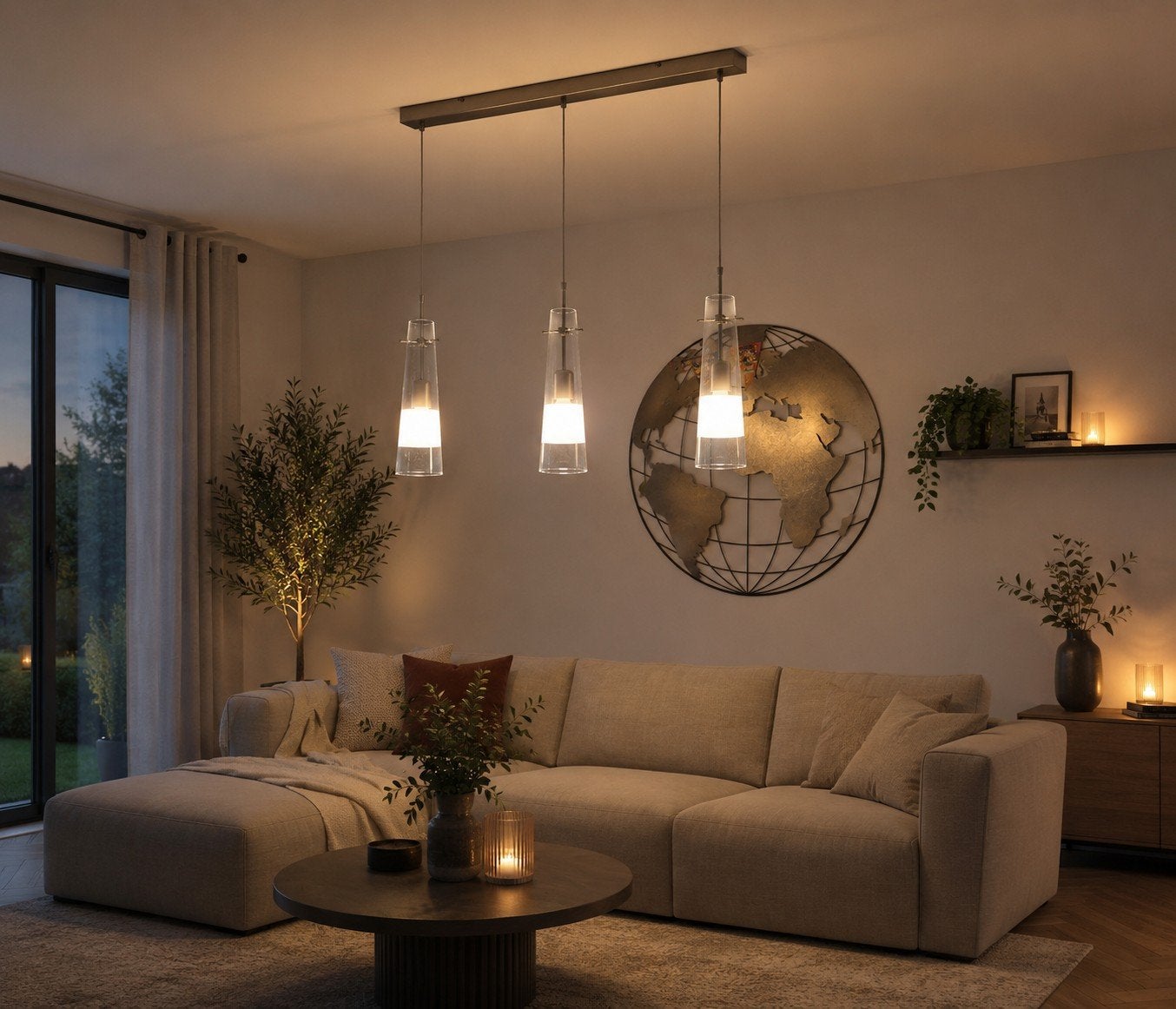 Deze moderne hanglamp is voorzien van drie elegante glazen!, Ophalen, Glas