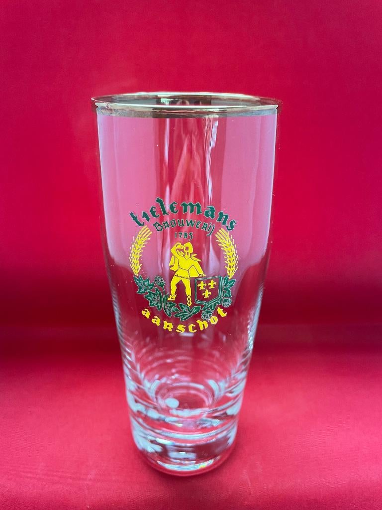 bierglas Tielemans met gouden rand, Verzamelen, Ophalen of Verzenden, Gebruikt, Bierglas