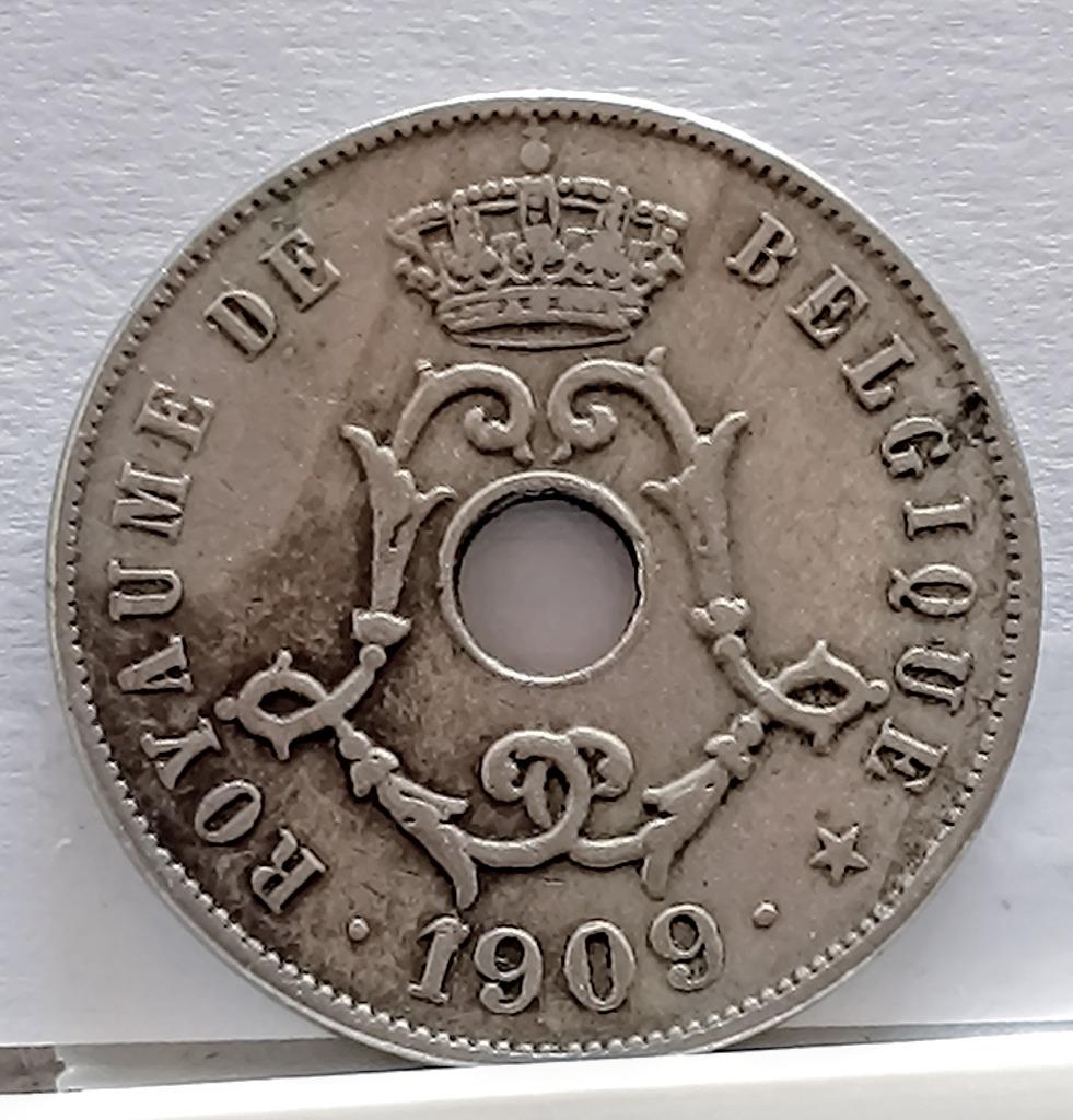 munt Belgie 25 centimes 1909 Frans, Verzenden