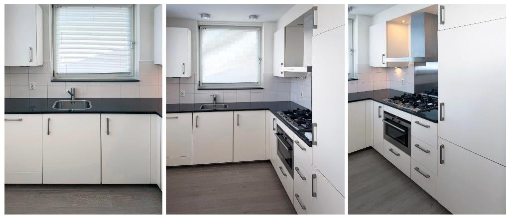 Duurzame complete  keuken met graniet werkblad en apparatuur, Ophalen, Wit, Graniet of Steen, Hoekkeuken
