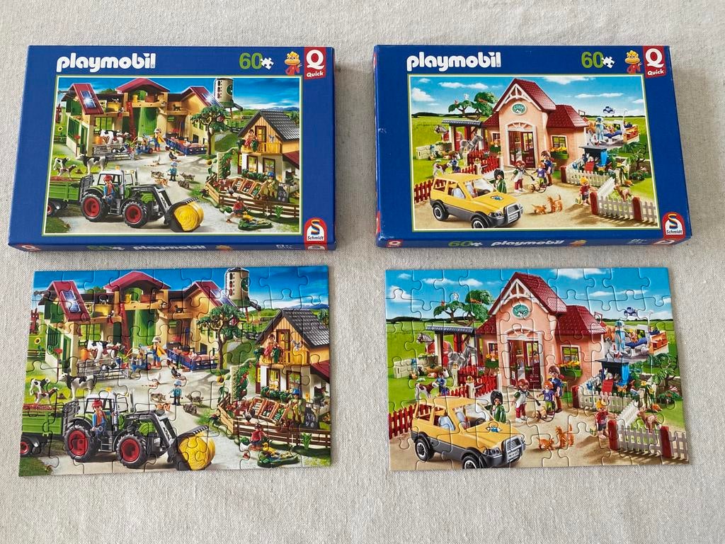 Playmobil puzzels 60 stuks dierenkliniek en boerderij, Ophalen of Verzenden, Zo goed als nieuw