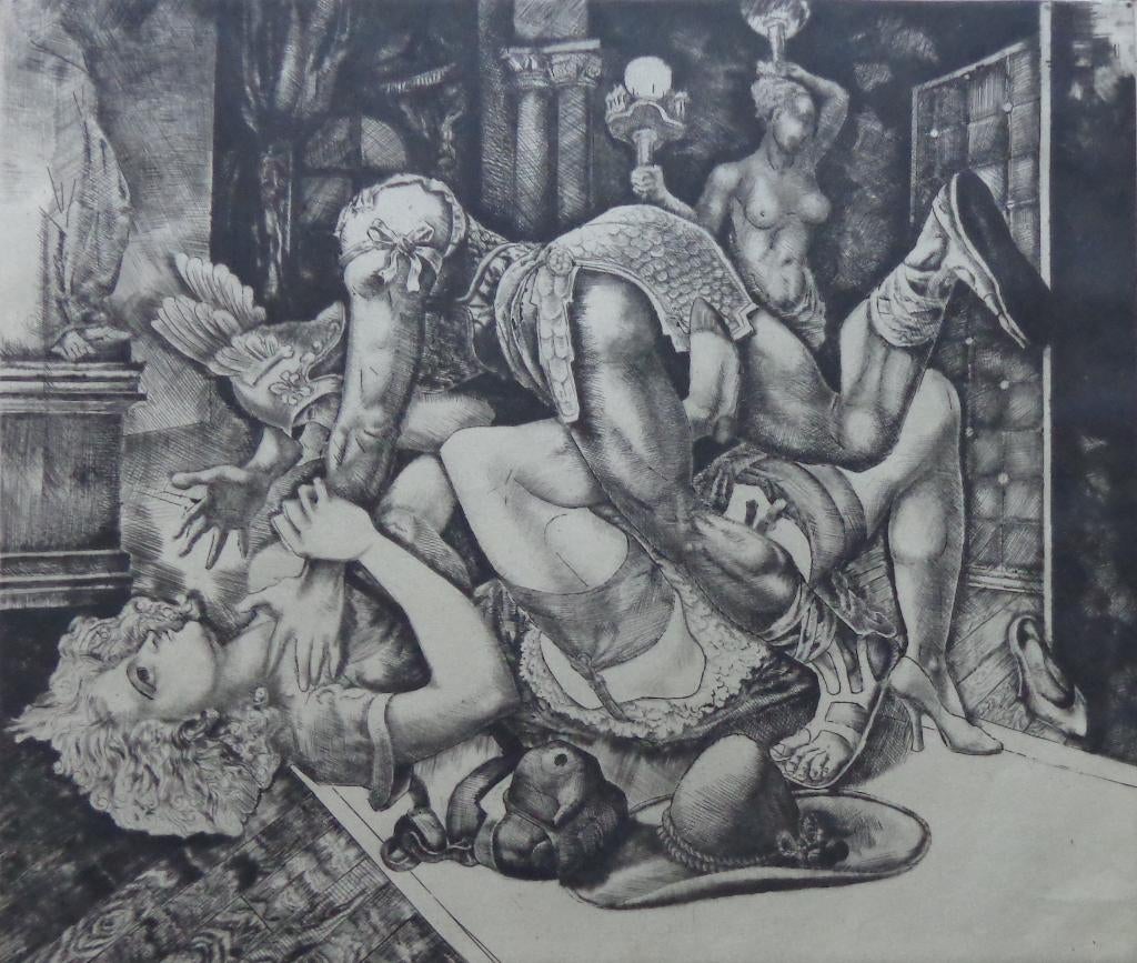 ALFRED COURMES / PORNOGRAPHIE / ZW-W ETS / 45x48cm / SIG, Antiquités & Art, Art | Lithographies & Sérigraphies, Signé, Enlèvement ou Envoi