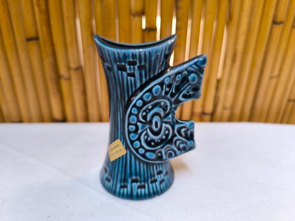 Vase vintage 1960 en céramique émaillée bleue, origine Belge, Antiquités & Art, Enlèvement ou Envoi