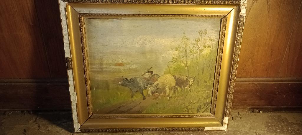 Gesigneerd schilderij, 1895, 41x35, n196, Ophalen of Verzenden