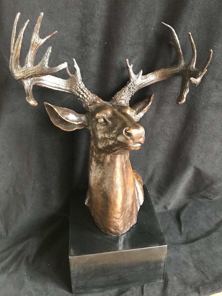 Bronzen grote hertenkop PJ Mene 54 cm zuiver klassiek brons, Antiek en Kunst, Ophalen of Verzenden
