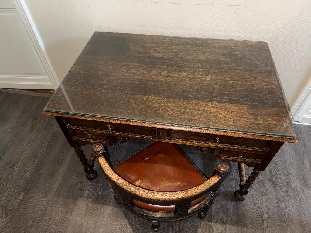 Bureau + tabouret, style ancien en bois, Enlèvement, Utilisé