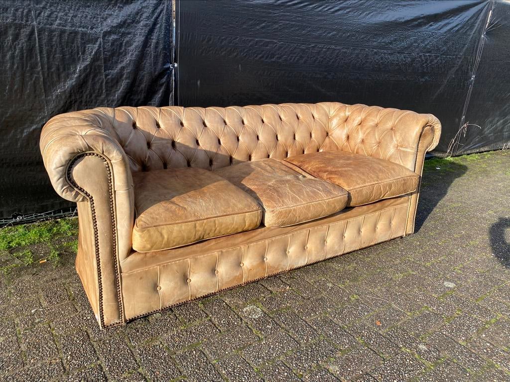 Prachtige oude Chesterfield zetel handwash cognac, Antiek en Kunst, Ophalen of Verzenden