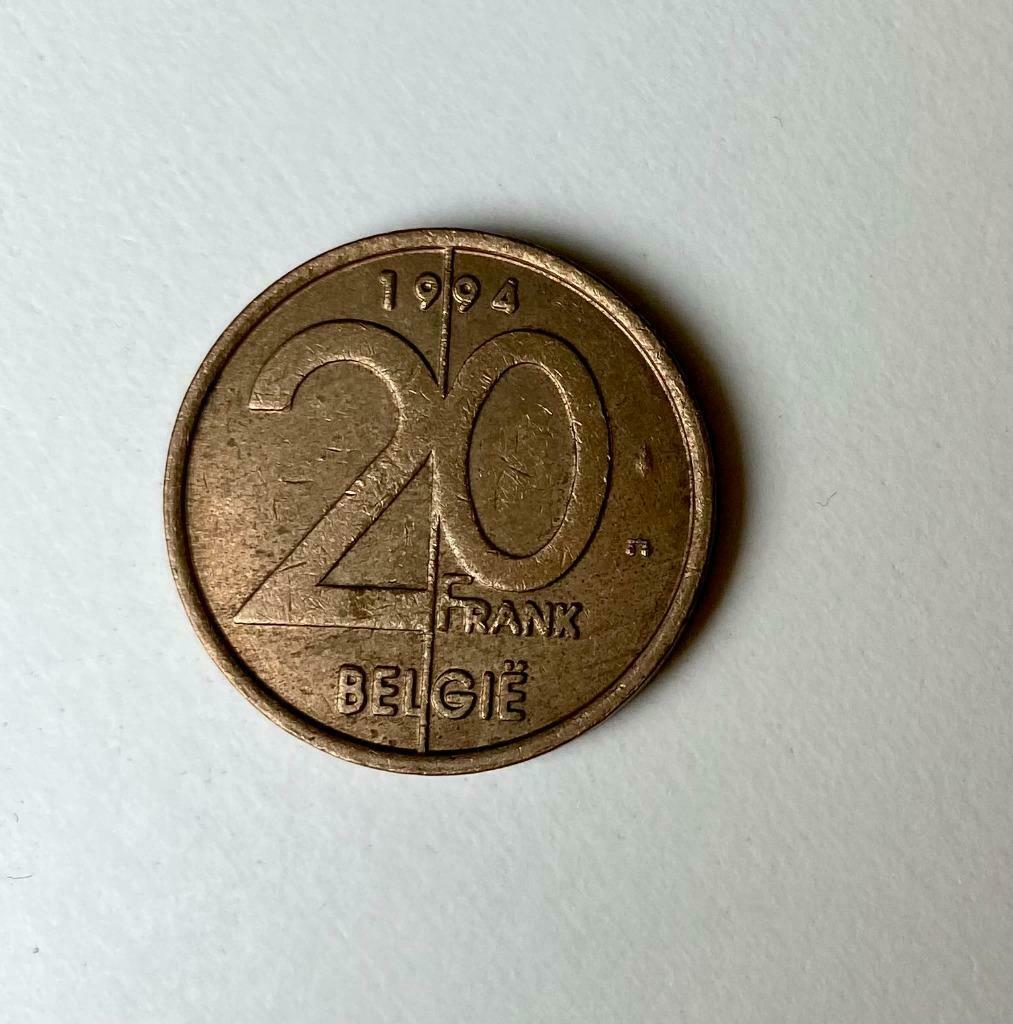 Muntstuk 20 Belgische frank 1994, Ophalen of Verzenden, Brons, Losse munt