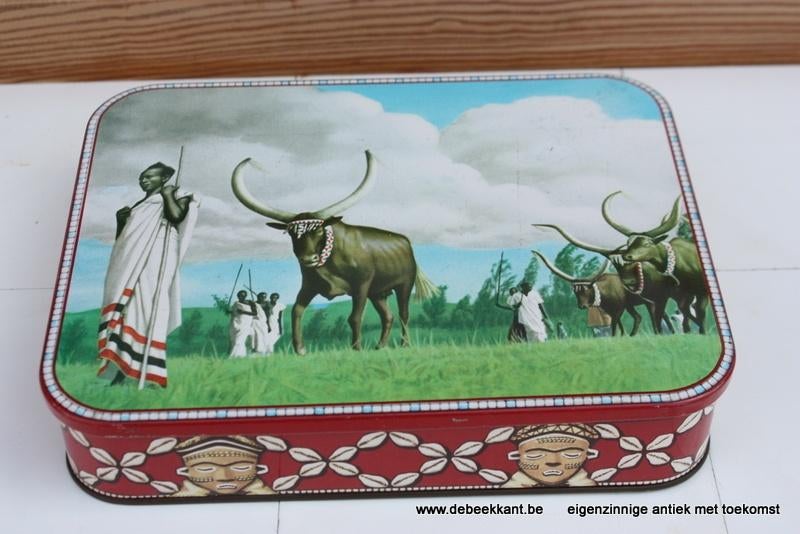 Retro vintage antieke oude blikken doos Parein Afrika, Verzamelen, Ophalen of Verzenden