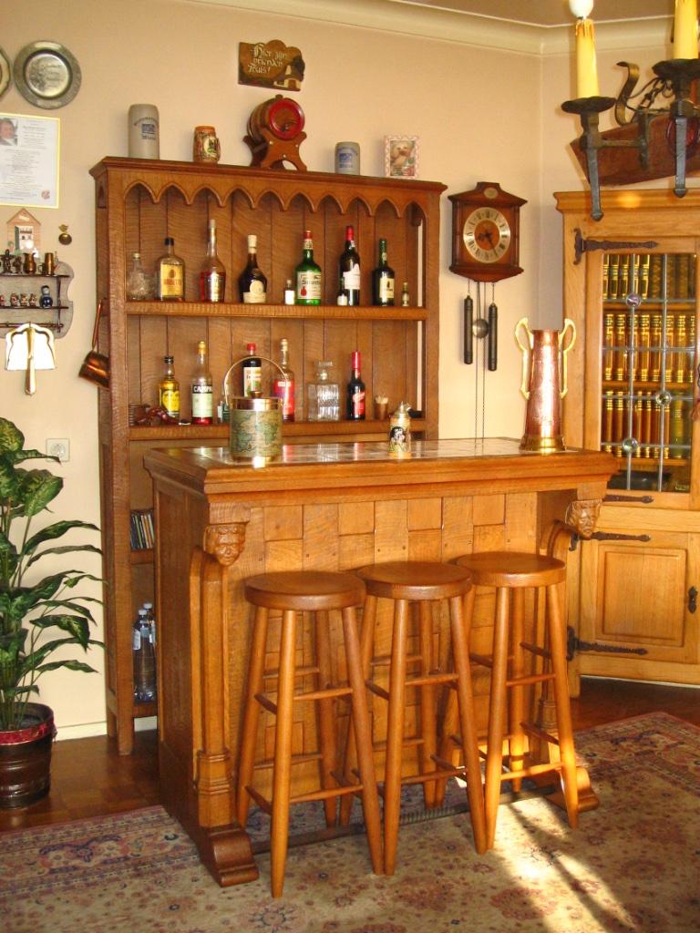 Massief eikenhouten BAR met achterkant en barkrukken, Maison & Meubles, Armoires | Buffets, Comme neuf, 150 à 200 cm, 100 à 150 cm