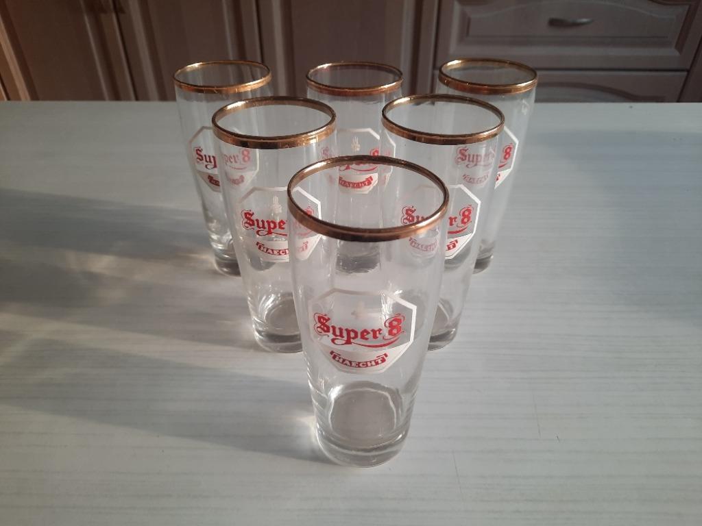 6 super8 bierglazen Haecht, Enlèvement ou Envoi, Comme neuf, Verre à bière
