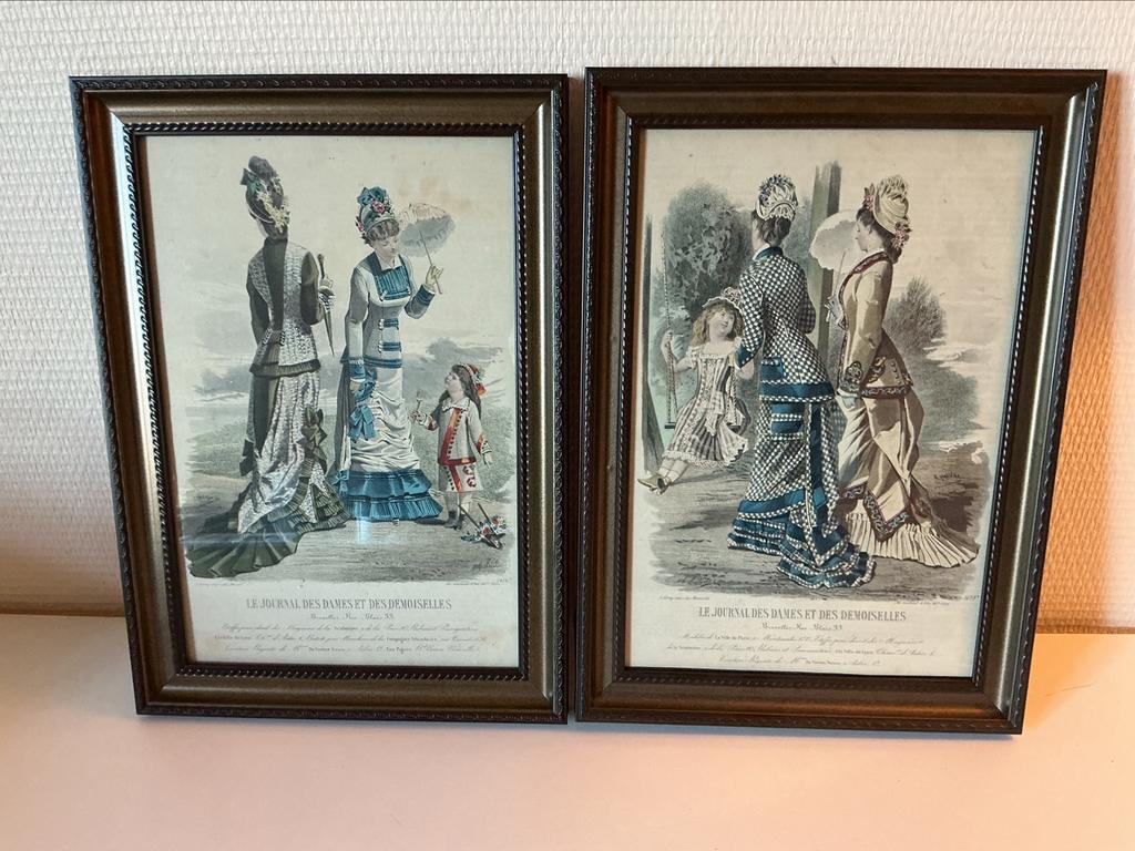 2 kleine lijsten met print van “ journal des dames”, Antiek en Kunst, Kunst | Tekeningen en Fotografie, Ophalen