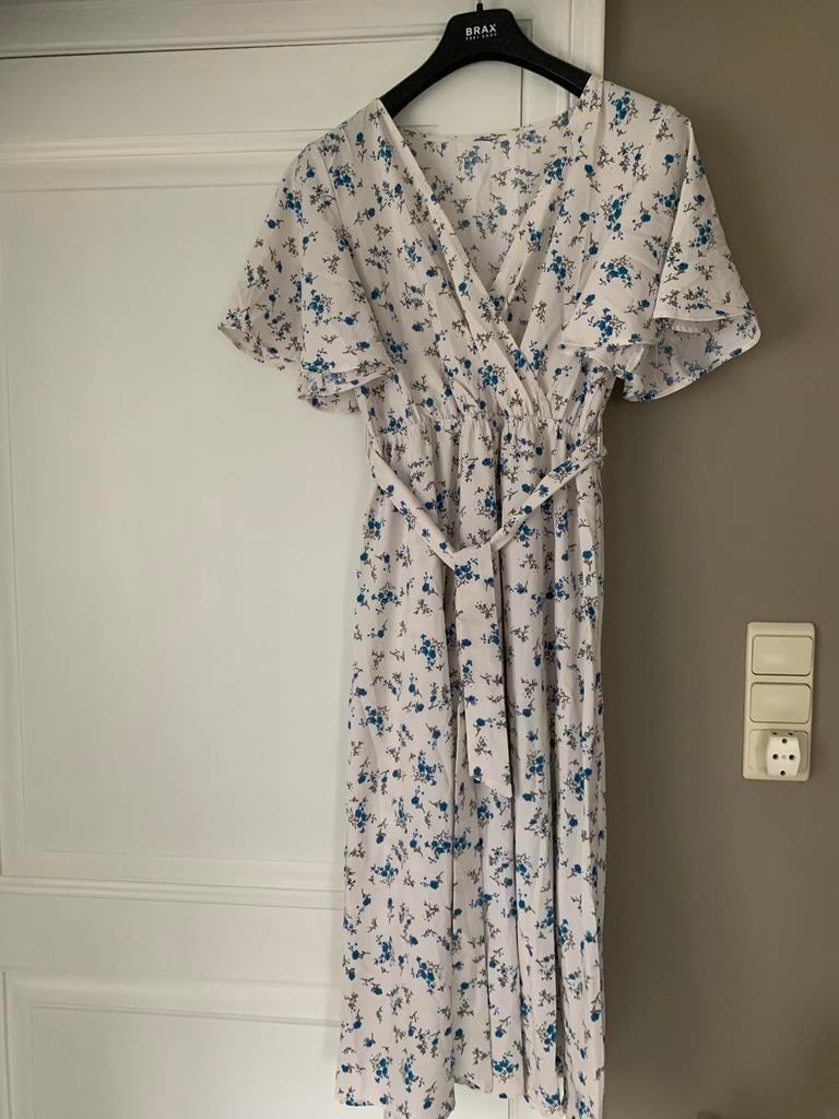 Lange zomer jurk kleedje L wit met blauw bloempjes, Enlèvement ou Envoi