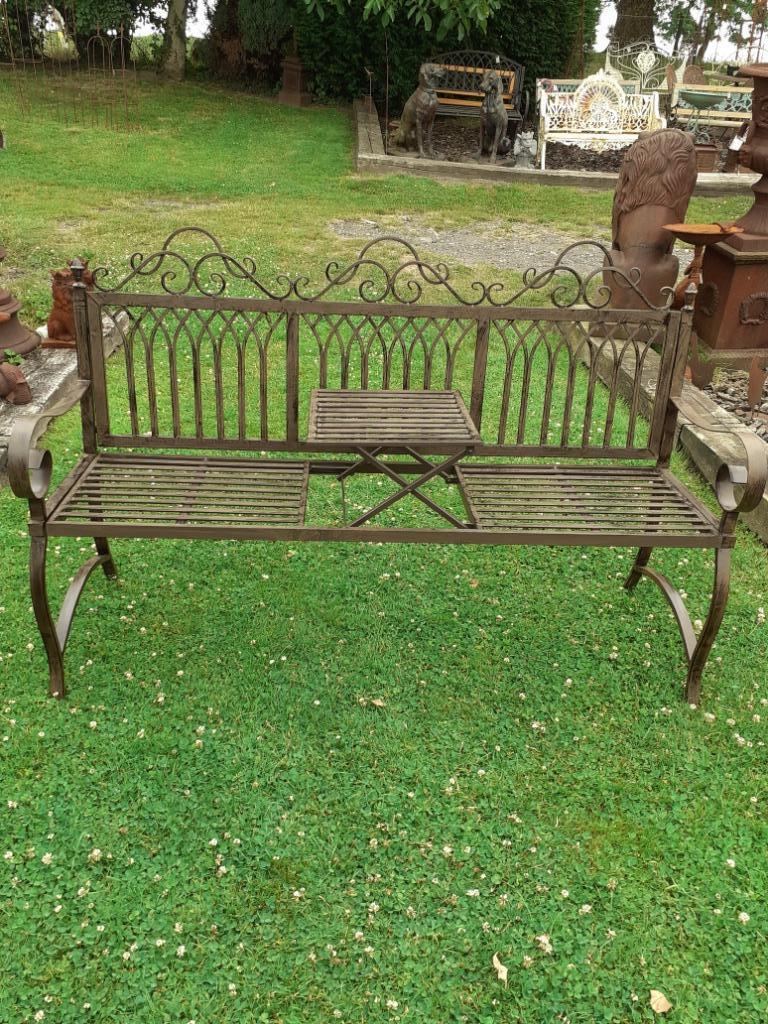 PRACHTIGE GROTE SMEEDIJZEREN TUINBANK MET CENTENPLANK, Tuin en Terras, Tuinbanken, Ophalen, Nieuw, Metaal