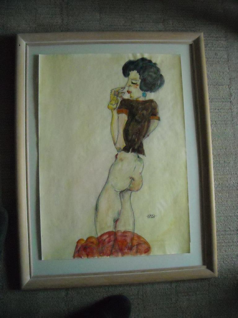 Akwarel staande naakt 70x90 cm, Antiek en Kunst, Ophalen