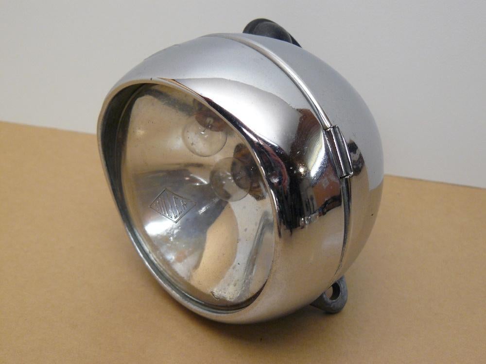 Oude verchroomde fietskoplamp Miller (met echt glas), Fietsen en Brommers, Ophalen of Verzenden