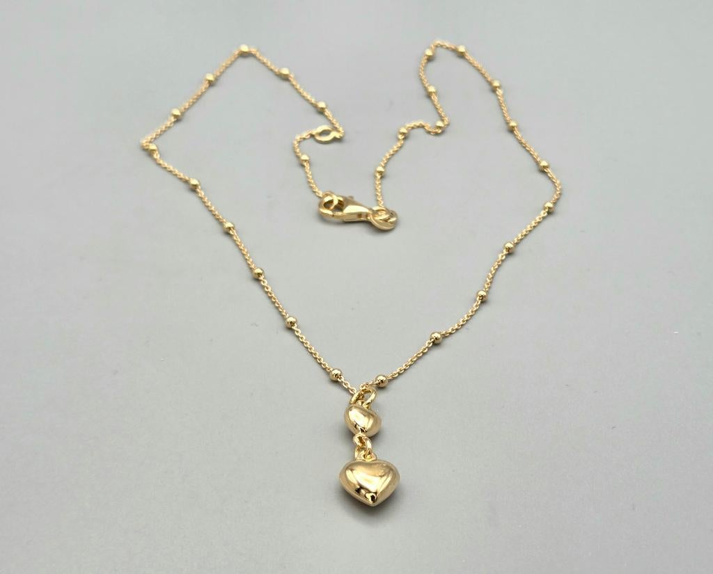 Goud op zilver bolletjes ketting hartjeshanger. 2026/65., Bijoux, Sacs & Beauté, Colliers, Envoi, Neuf, Or, Argent