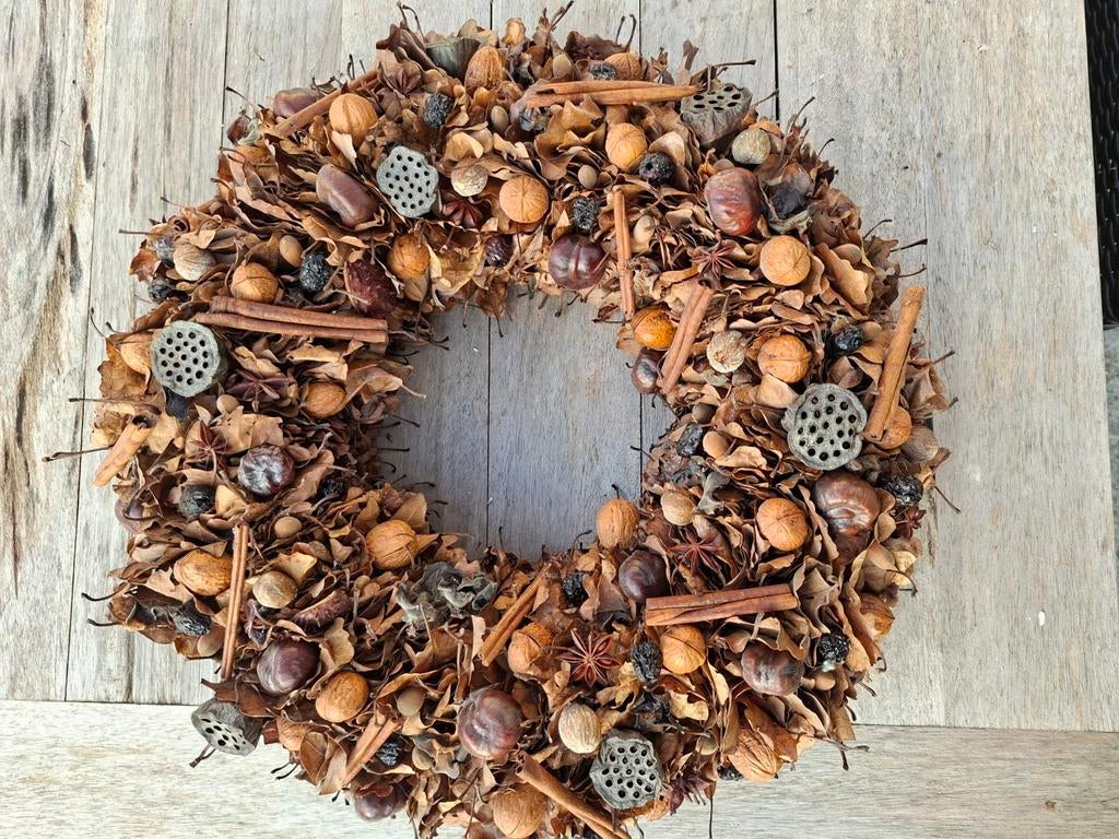 Handgemaakte herfstkrans 50cm, Huis en Inrichting, Woonaccessoires | Kransen, Zo goed als nieuw, Ophalen