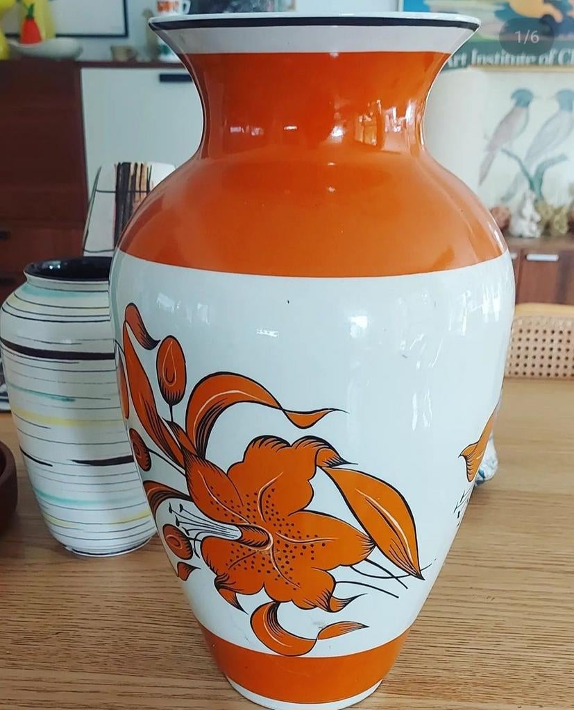 Grote oranje porseleinen vloervaas, Antiek en Kunst, Antiek | Vazen, Ophalen of Verzenden