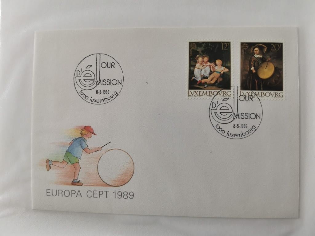 Luxemburg 1989 - FDC - CEPT, kinderspelen, schilderkunst, Ophalen of Verzenden, Luxemburg, Gestempeld