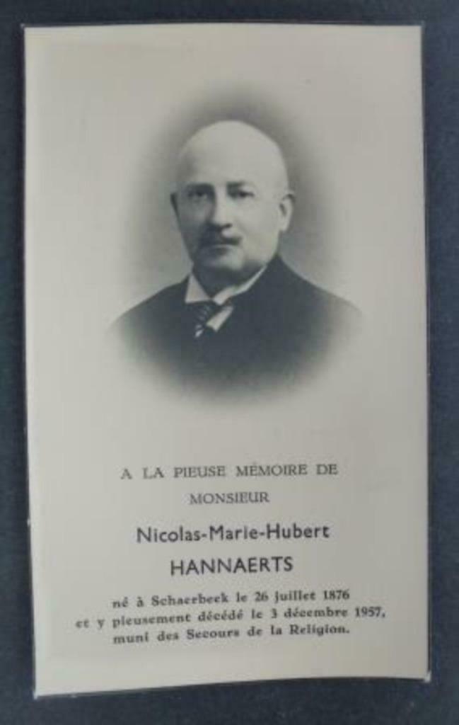 doodsprentje Hannaerts Nicolas  Schaerbeek  26 juillet 1876, Verzenden, Bidprentje