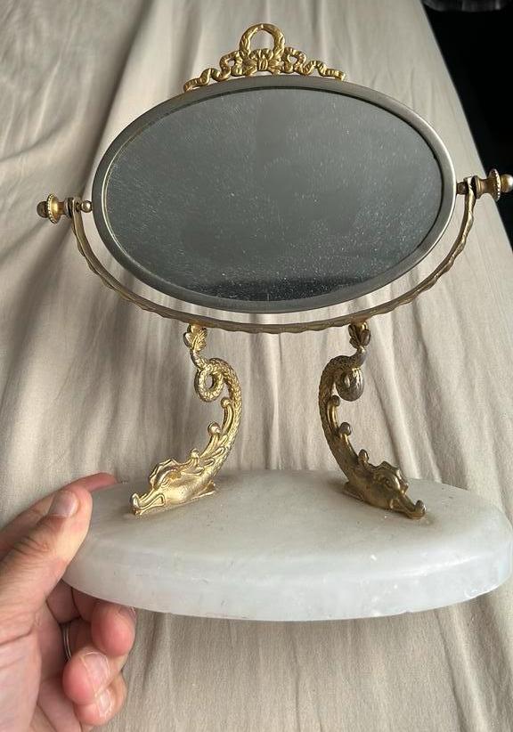 Miroir vintage socle en pierre, Antiquités & Art, Enlèvement ou Envoi, Moins de 50 cm
