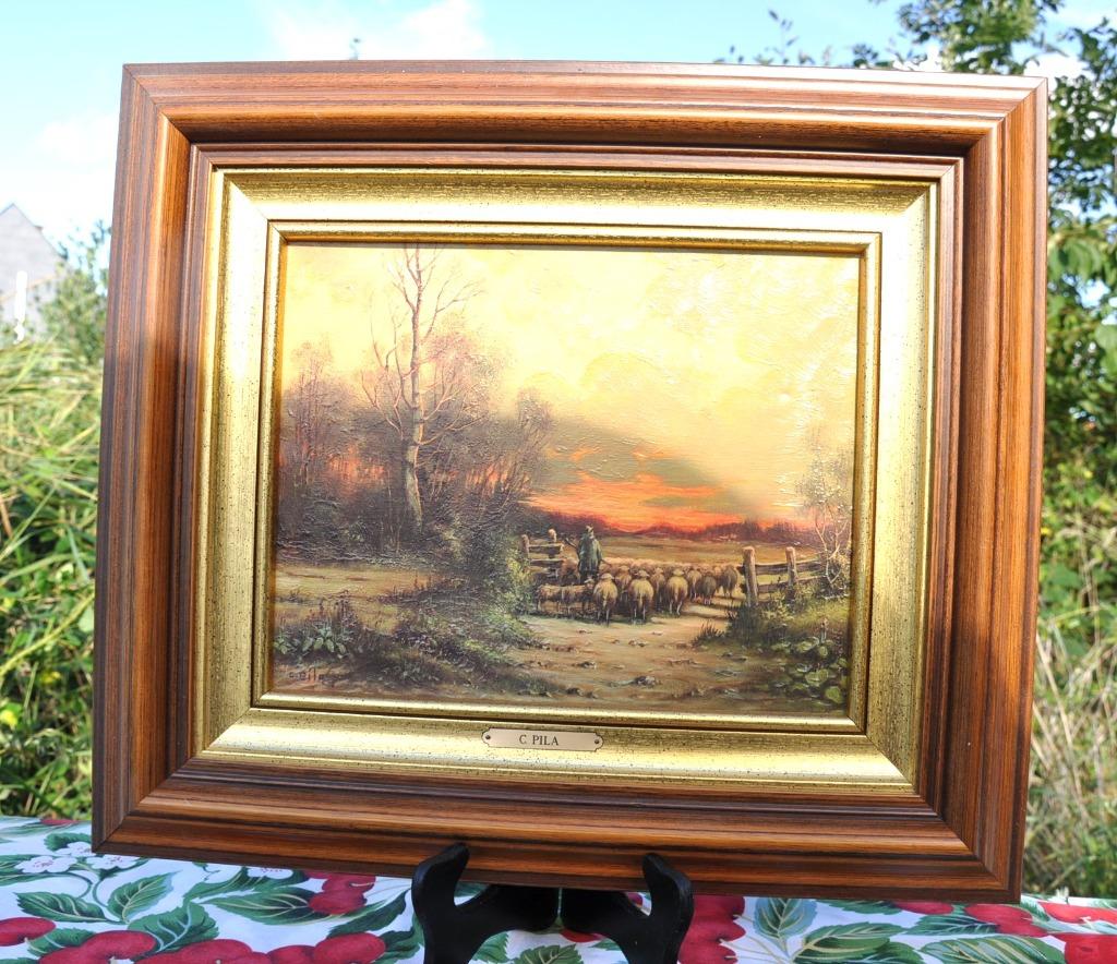 peinture hst reproduction c.pila troupeau et berger, Antiquités & Art, Art | Peinture | Classique, Enlèvement ou Envoi