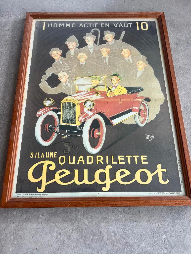 Peugeot Quadrilette vintage poster, Verzamelen, Posters, Rechthoekig Staand, Met lijst, Ophalen of Verzenden, Zo goed als nieuw