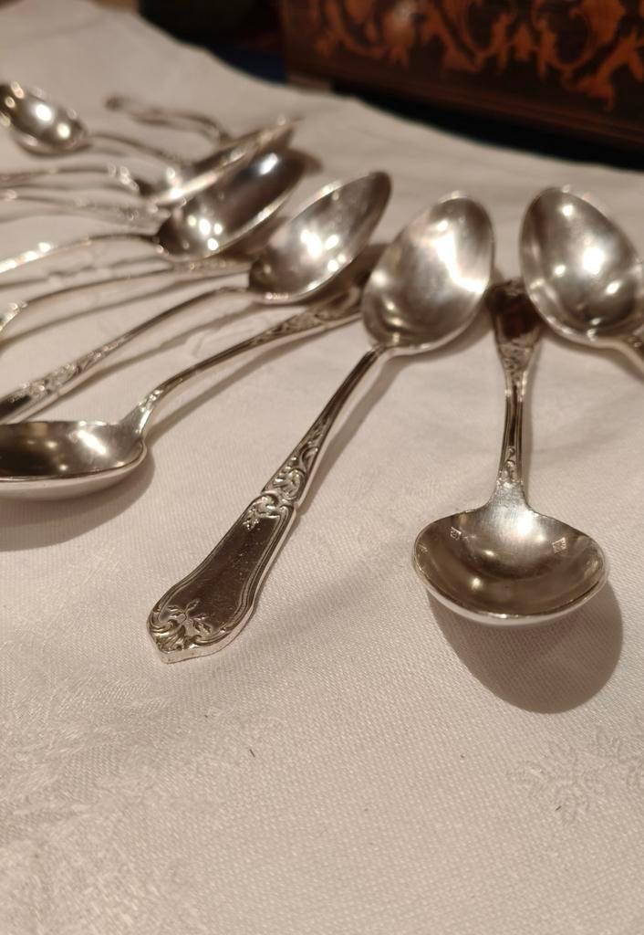 Prachtige set van 12 verzilverde koffielepels Saglier Frères, Ophalen of Verzenden, Zilver