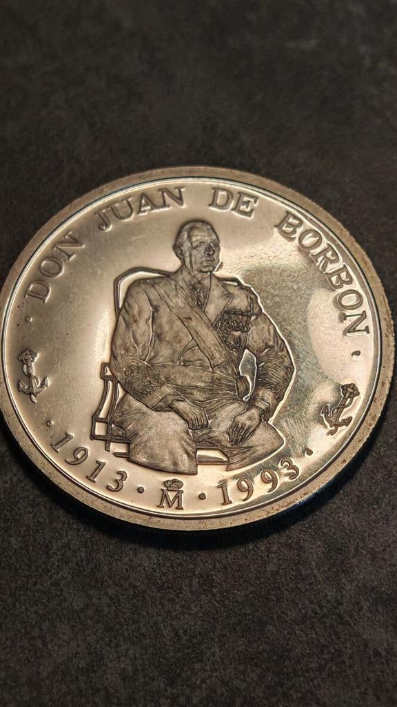 Spain,5 Ecu Proof,Juan De Borbon, zilver large mooi munt, Postzegels en Munten, Ophalen of Verzenden, Overige landen, Losse munt