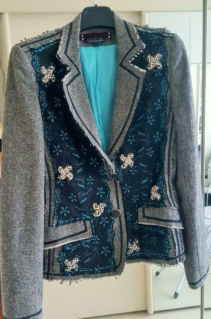 petite veste blazer neuve class gris turquoise dentelle noir, Neuf, Gris, Enlèvement ou Envoi, Taille 36 (S)