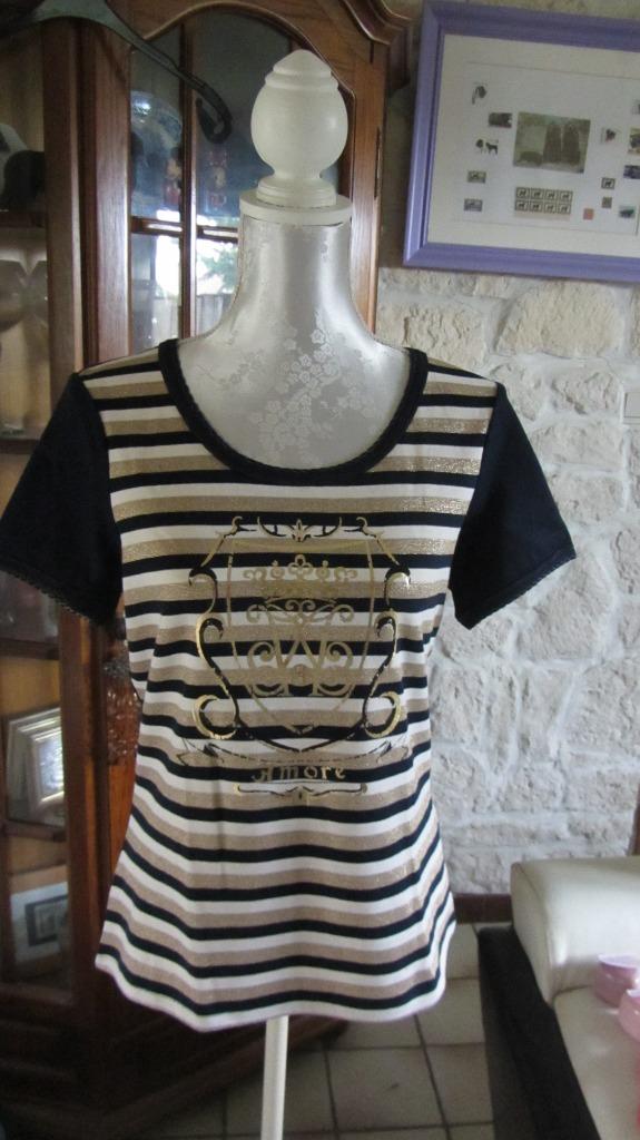 T shirt ligné bleu et blanc doré, Kleding | Dames, Blauw, Maat 42/44 (L), Nieuw, Anne Weyburn