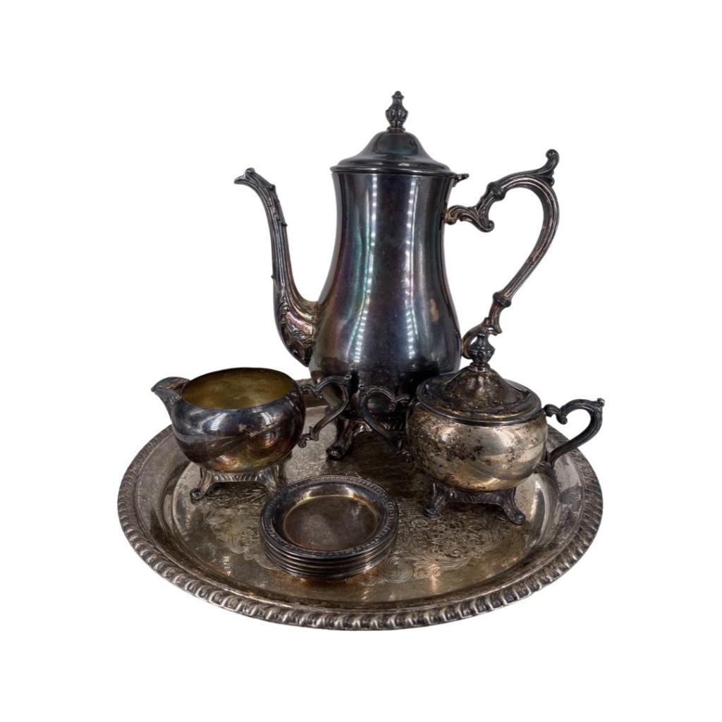 WM Rogers Plat cafetière sucrier pot à lait et 6 coupes, Enlèvement ou Envoi