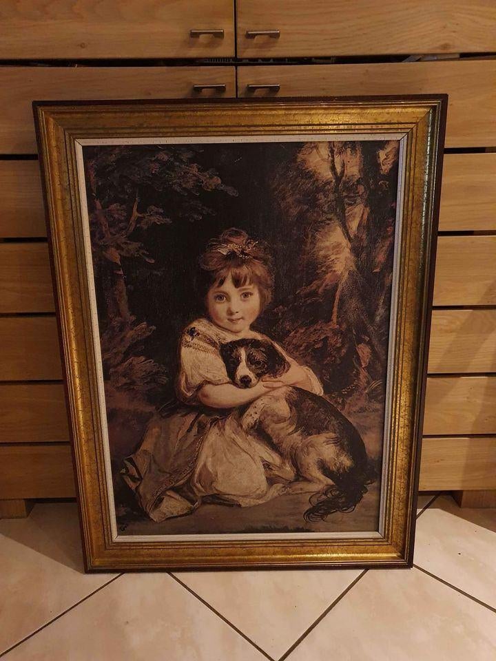 Schilderij van een kind en haar hond, Antiek en Kunst, Ophalen