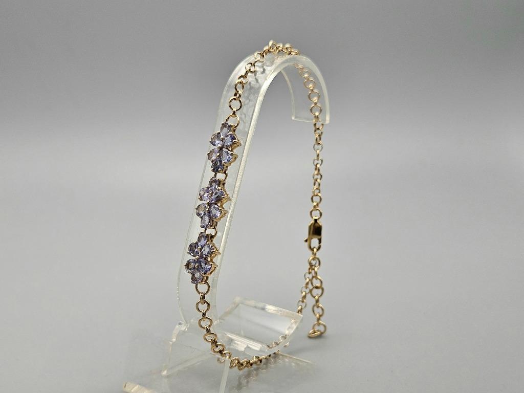 Bracelet vintage en or avec pierres précieuses en tanzanite., Bijoux, Sacs & Beauté, Bracelets, Enlèvement ou Envoi, Comme neuf