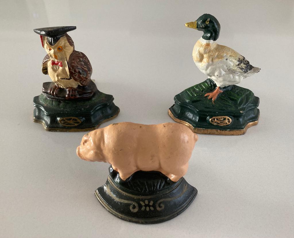 VINTAGE 3 DIEREN-DEURSTOPPERS IN GIETIJZER ong.70 JAAR OUD, Antiek en Kunst, Ophalen of Verzenden