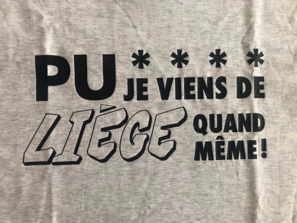 T-shirt Bouli Lanners Pu*** Je viens de Liège quand même, Neuf, Manches courtes, Taille 38/40 (M), Gris