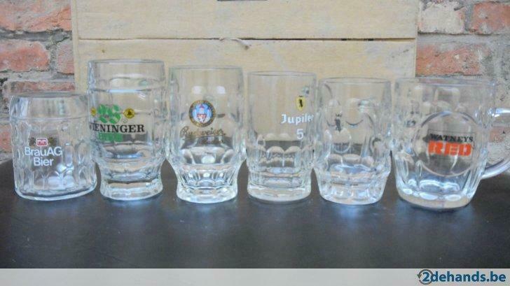 6 glazen bierkruiken, Verzamelen, Ophalen, Gebruikt