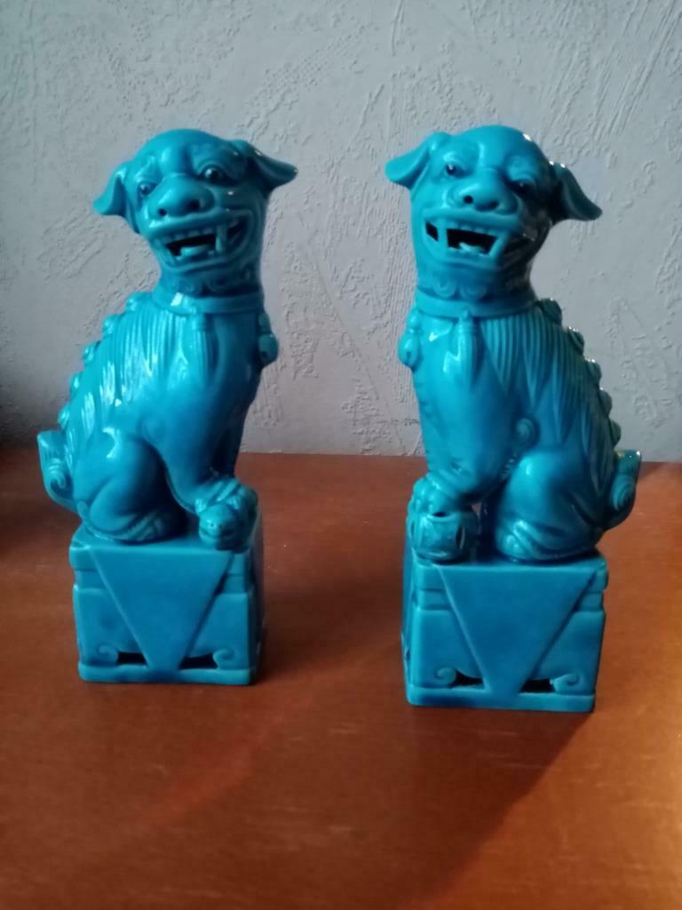 Paar Chinees porseleinen beeldje "Foo" jaren 70-16,50cm, Antiek en Kunst, Antiek | Keramiek en Aardewerk, Ophalen of Verzenden
