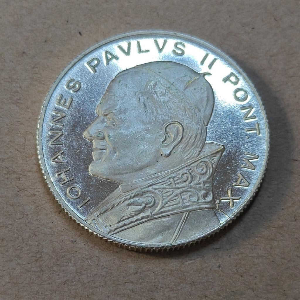 Medaille van Paus Johannes Paulus II Pont. Max.- verzilverd, Verzamelen, Religie, Ophalen of Verzenden, Zo goed als nieuw, Christendom | Katholiek