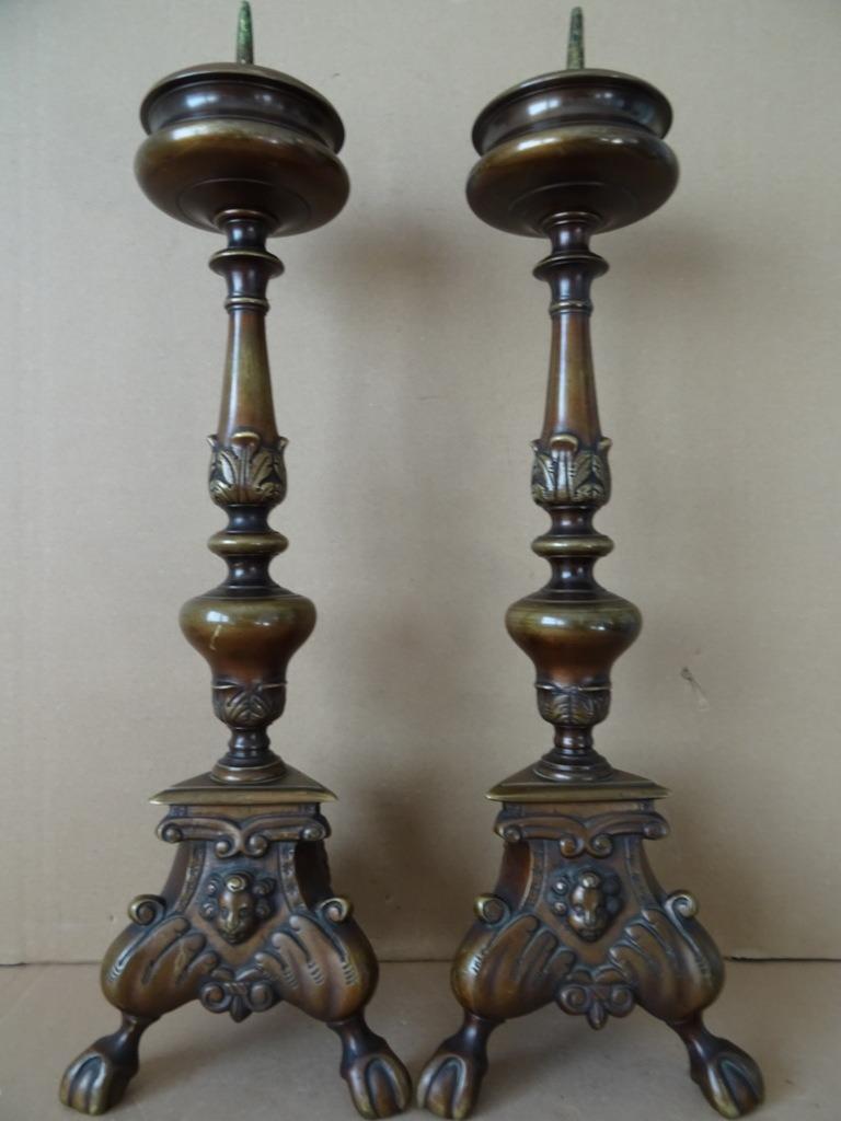 Chandeliers anciens en bronze à têtes mythologiques 49cm1850, Envoi, Cuivre ou Bronze