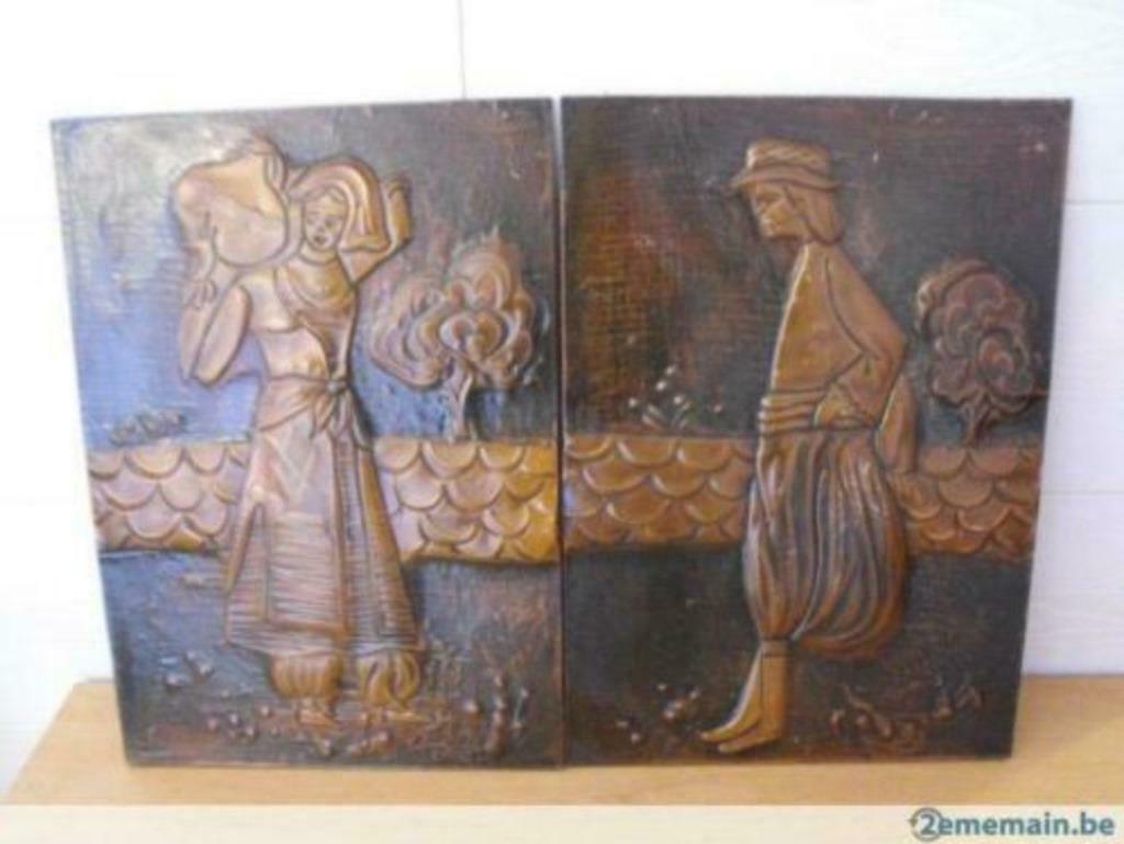 2 plaques aspect cuivre déco, Enlèvement ou Envoi