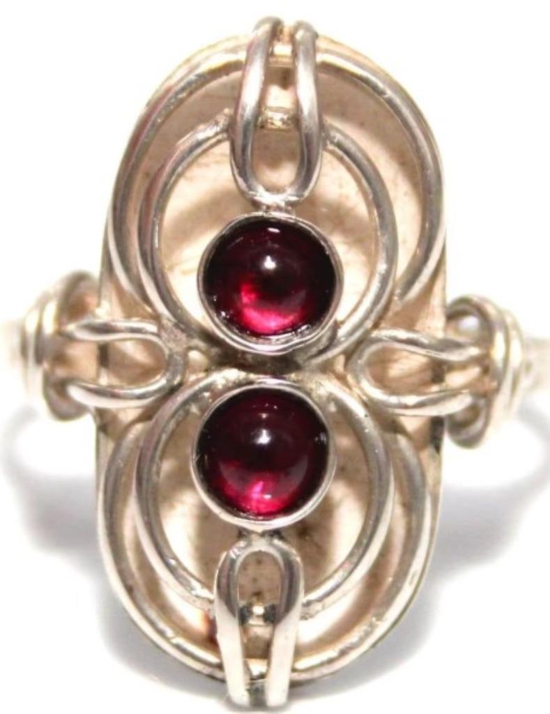 Schitterende Opengewerkte Zilver Granaat Design Ring, 19 tot 20, Ophalen of Verzenden, Zo goed als nieuw, Dame