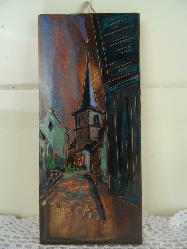 Schilderijtje kerk emaille op koper VB antiek curiosa kunst, Antiek en Kunst, Kunst | Schilderijen | Modern, Ophalen of Verzenden