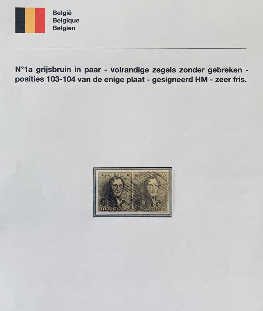 OCB 1a grijsbruin in paar OCB pos.103-104, Postzegels en Munten, Met stempel, Verzenden, Frankeerzegel, Gestempeld