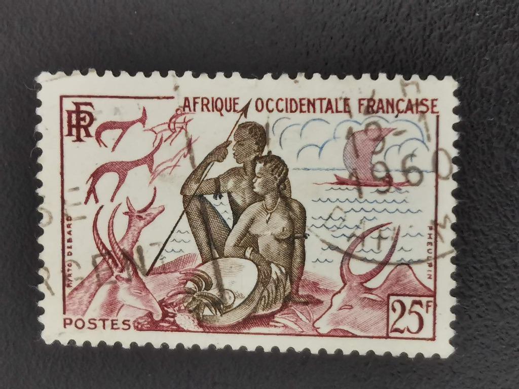 Frans West-Afrika 1954 - visserij en jacht op wilde dieren, Ophalen of Verzenden, Overige landen, Gestempeld