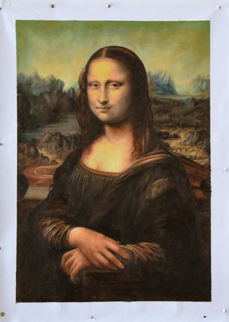 Olieverf reproductie Da Vinci: Mona Lisa, Antiek en Kunst, Verzenden