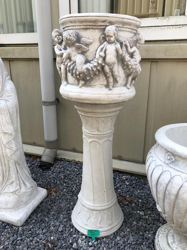 Prachtige zware bloempot-vaas uit vol steen, Ophalen of Verzenden, Rond, Steen, Tuin