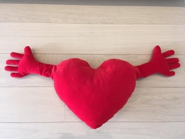 Hartkussen met armen — cadeau-idee voor Valentijnsdag, Ophalen of Verzenden, Zo goed als nieuw, Rood, Hartvormig