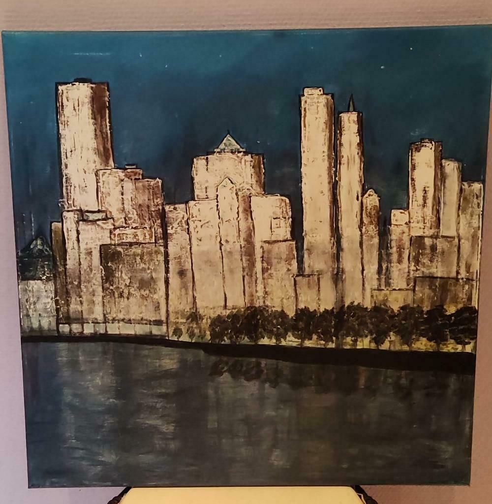 Schilderij sky line New York, Antiek en Kunst, Kunst | Schilderijen | Modern, Ophalen